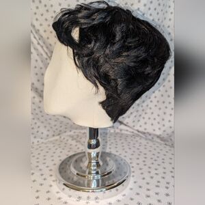 Short Curly Pixie Human Hair Wig Glueless Black (1B) Curly Wig with Bangs GWP